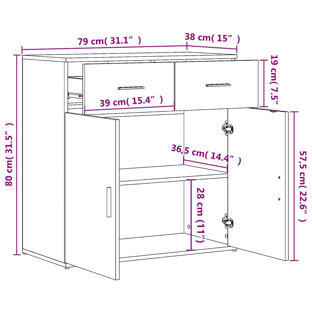 Komoda 2 kom siva boja betona 79x38x80 cm od konstruiranog drva
