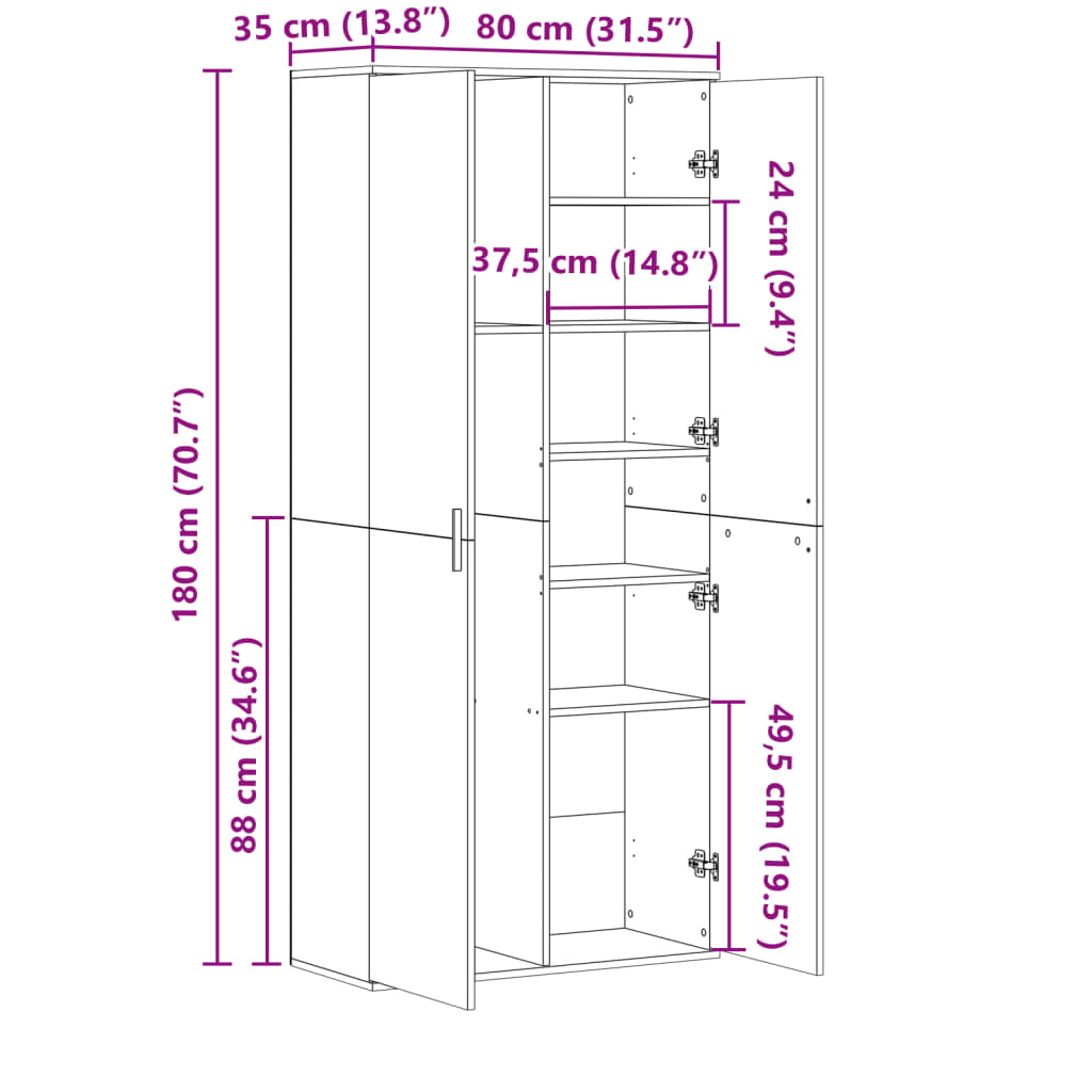 Visoka komoda siva sonome 80x35x180 cm od konstruiranog drva