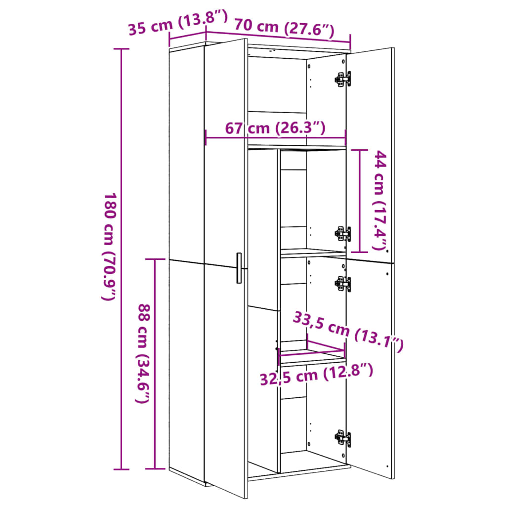 Visoka komoda dimljeni hrast 70x35x180 cm konstruiranog drva