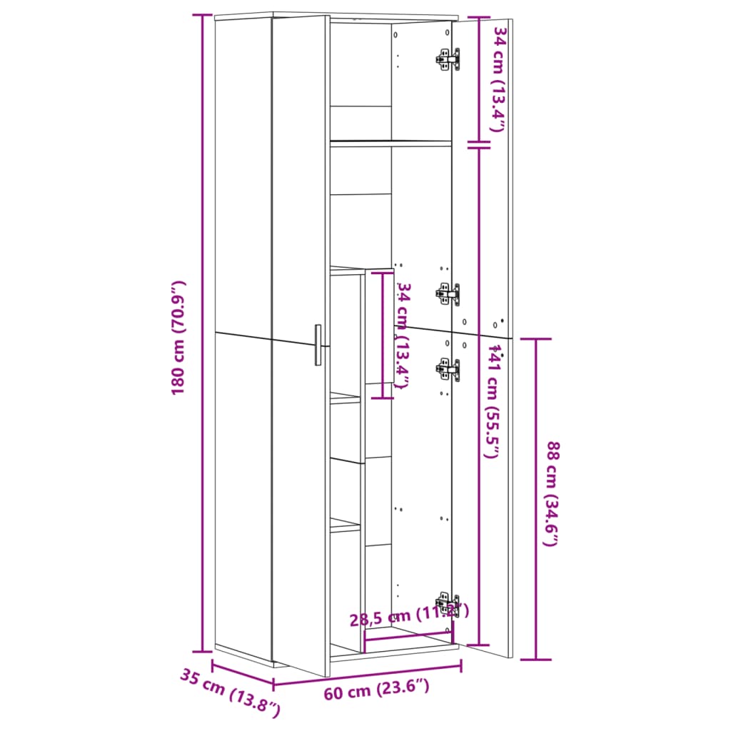 Visoka komoda boja hrasta sonome 60x35x180 cm konstruirano drvo