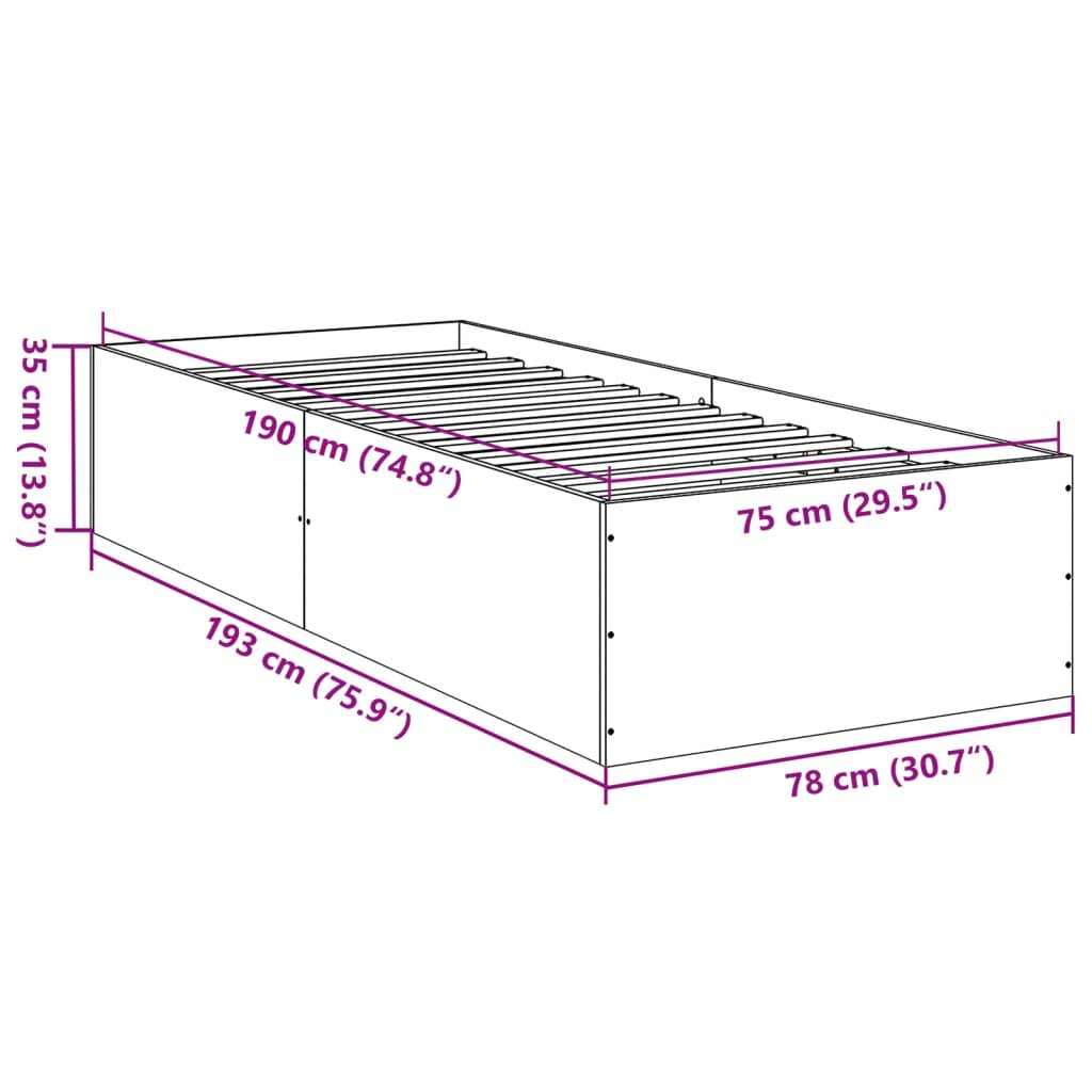 Okvir za krevet crni 75 x 190 cm od konstruiranog drva