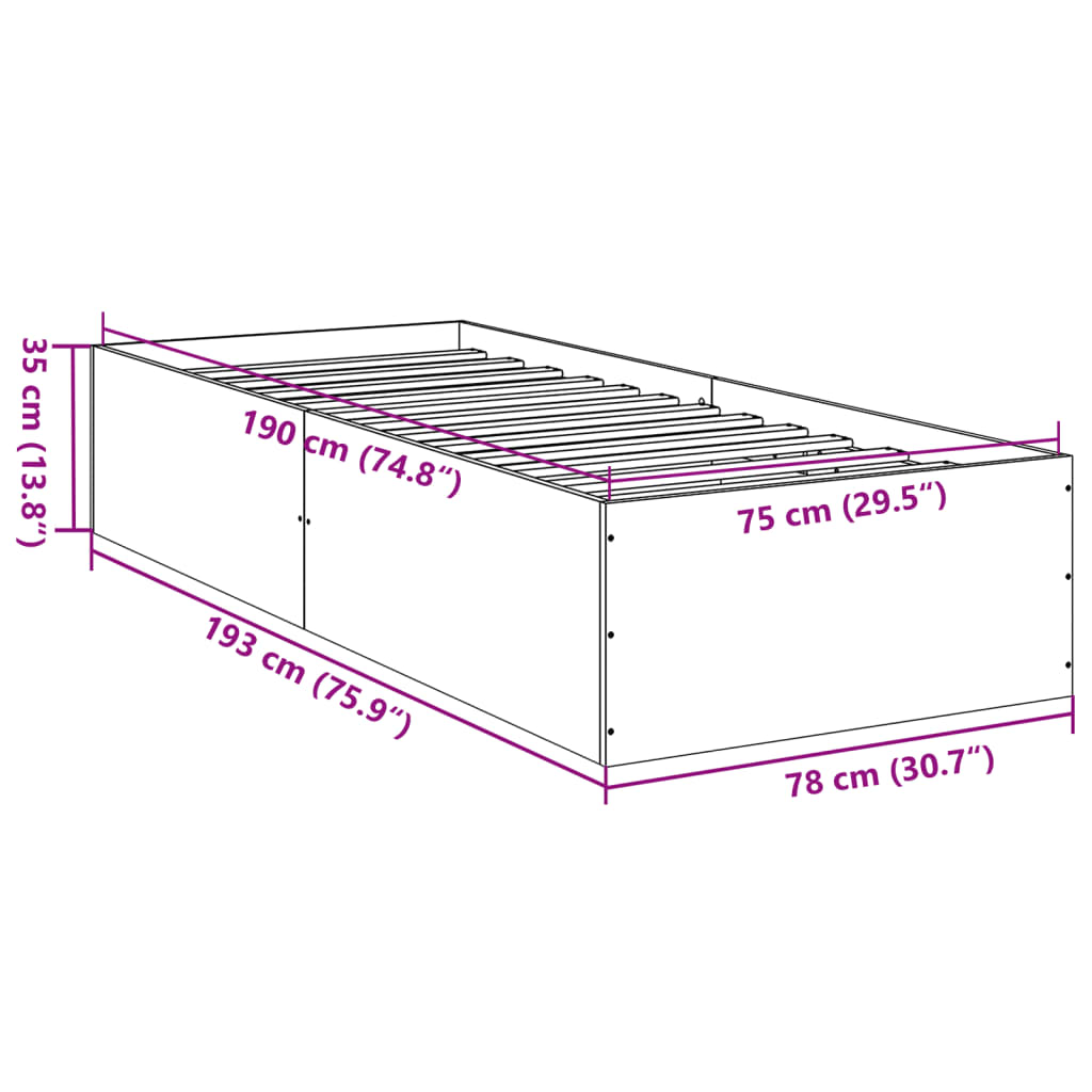 Okvir za krevet boja hrasta 75 x 190 cm od konstruiranog drva