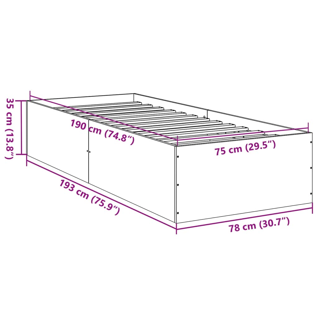 Okvir kreveta bez madraca smeđa boja hrasta 75x190 cm drveni