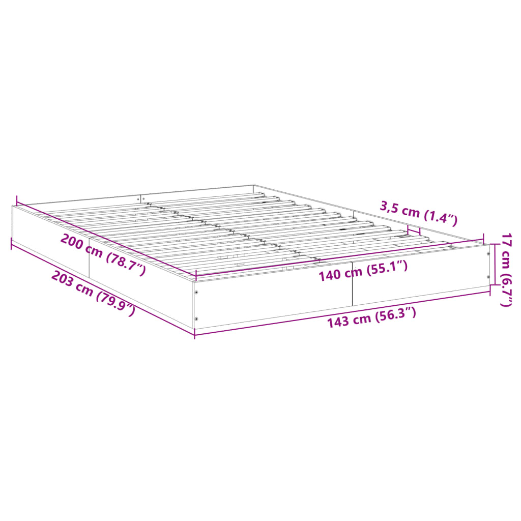 Okvir kreveta siva boja hrasta 140 x 200 cm konstruirano drvo