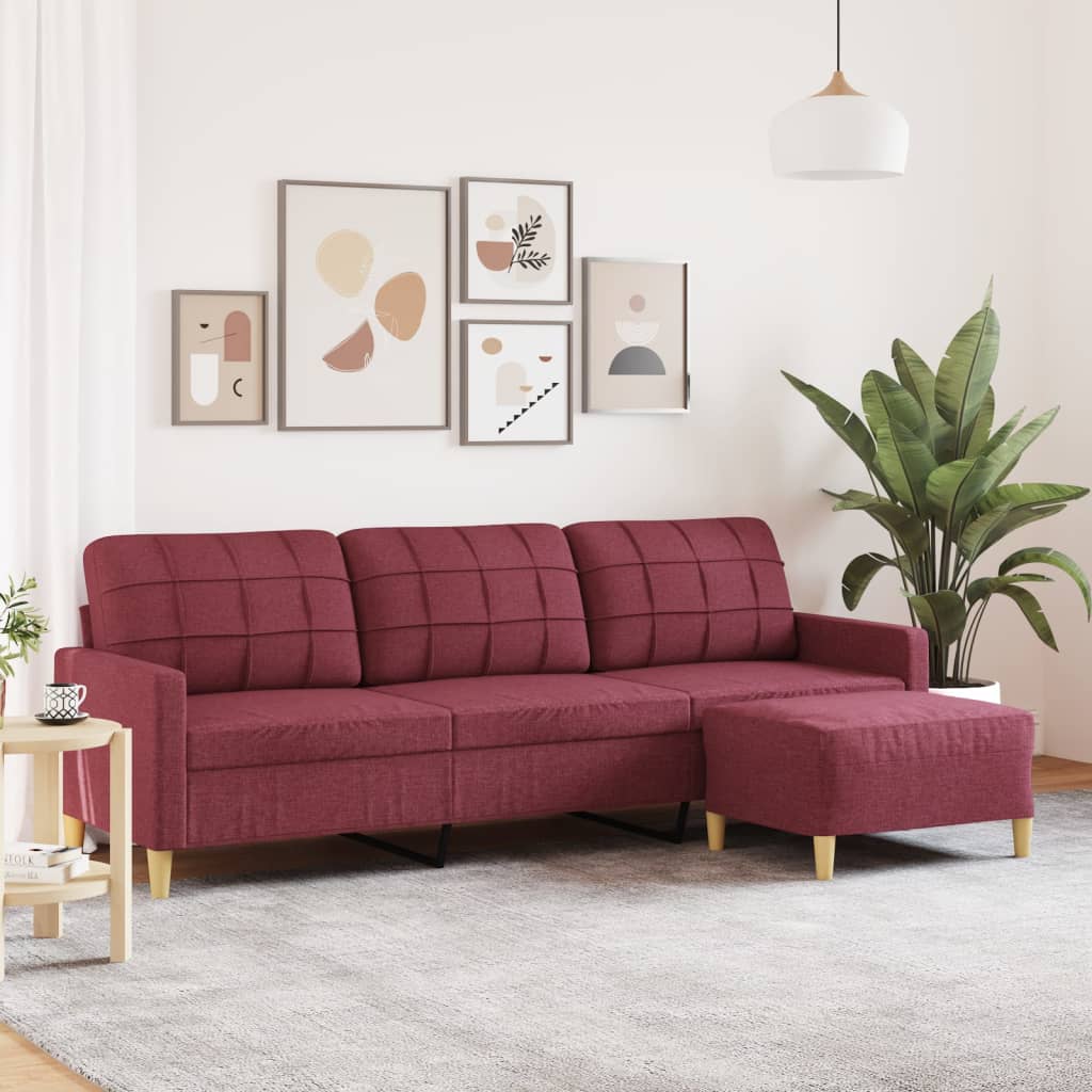 Trosjed s tabureom crvena boja vina 210 cm od tkanine