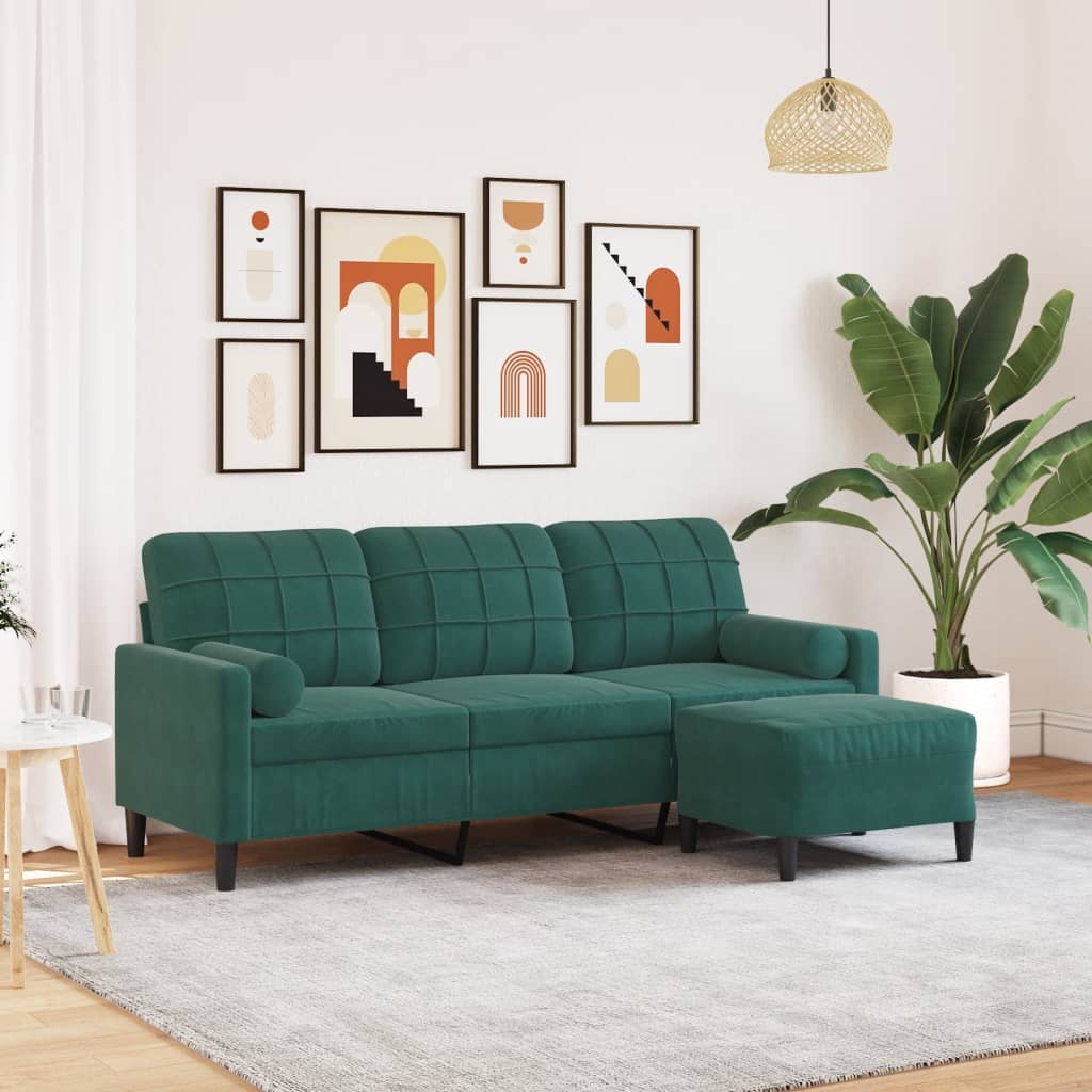 Trosjed s tabureom tamnozeleni 180 cm baršunasti