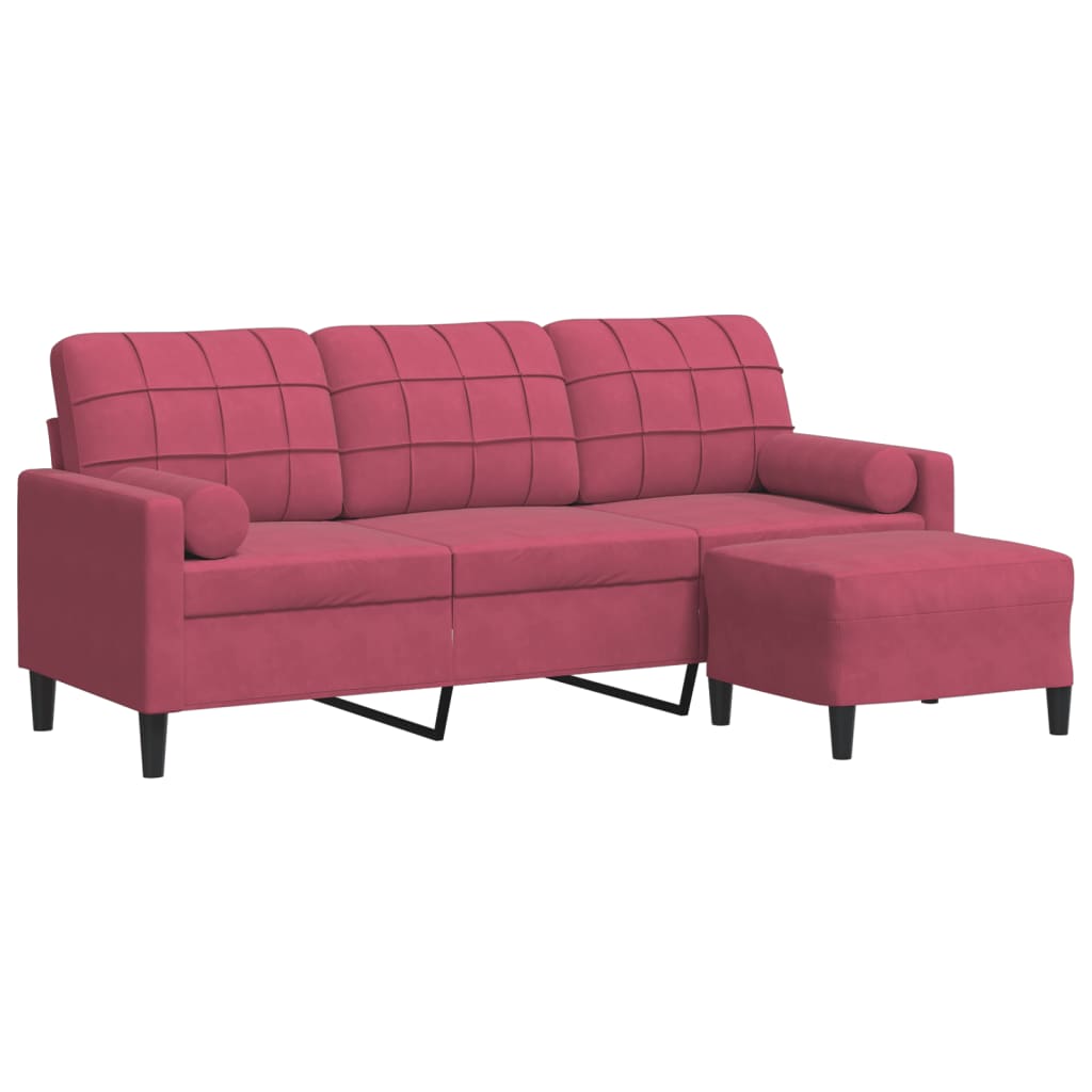 Trosjed s tabureom crvena boja vina 180 cm baršunasti