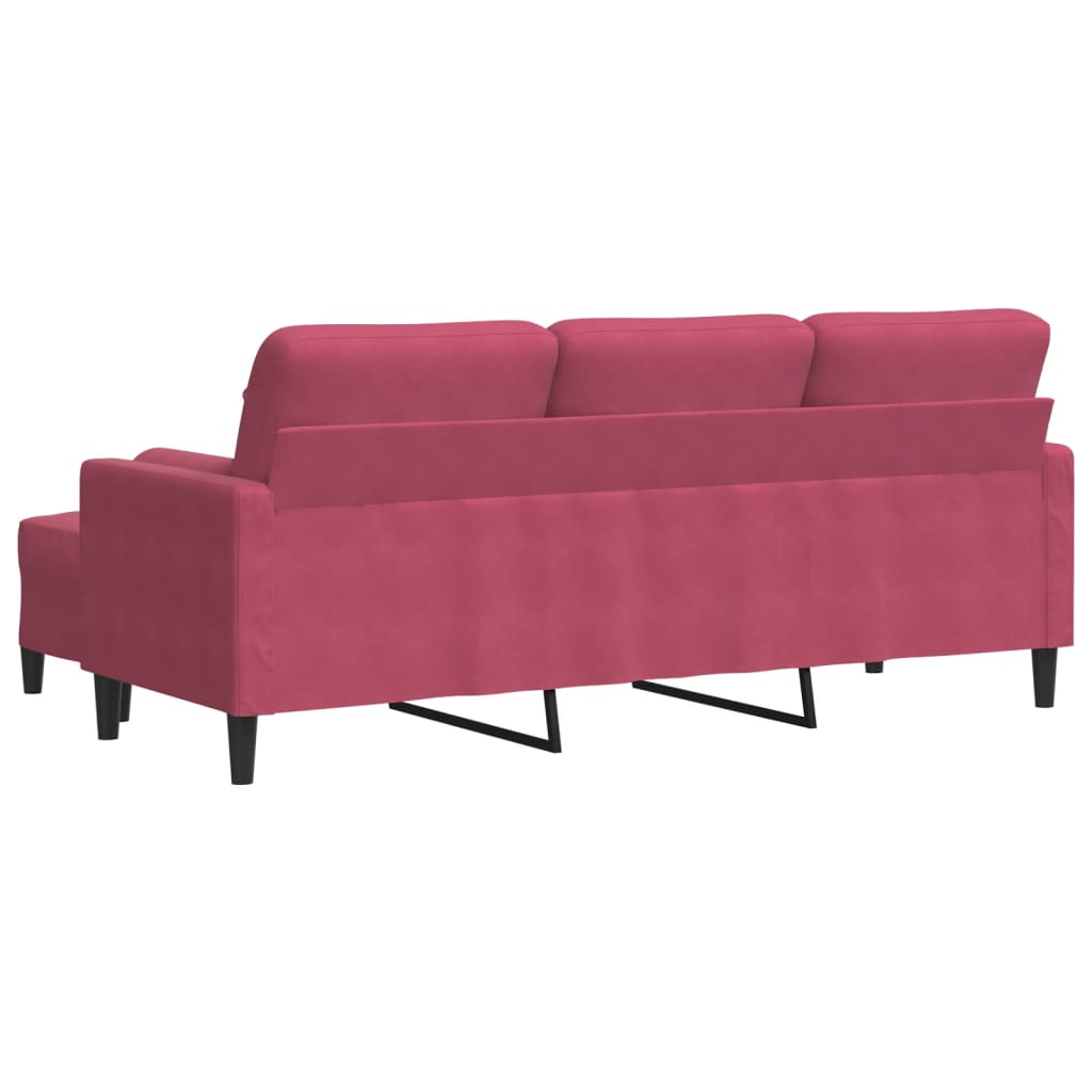 Trosjed s tabureom crvena boja vina 180 cm baršunasti
