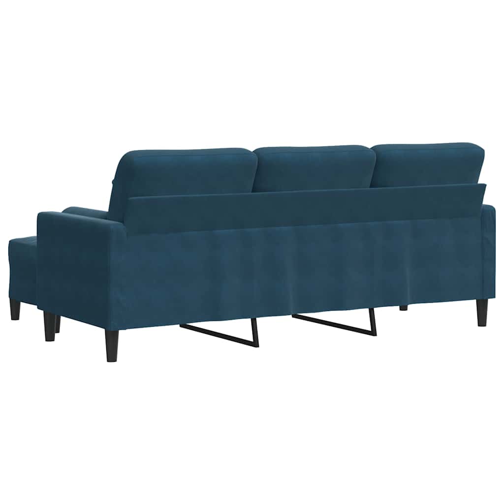 Trosjed s tabureom plavi 180 cm baršunasti