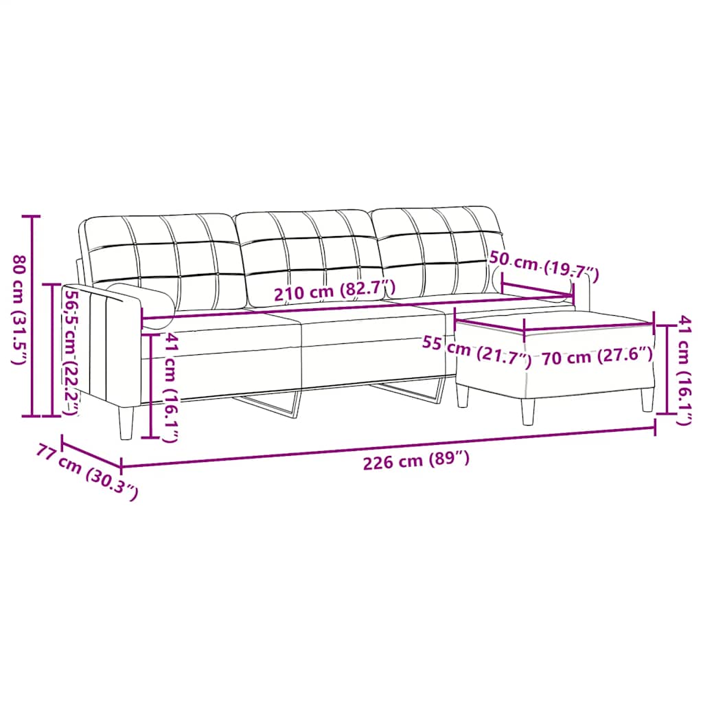 Trosjed s tabureom tamnozeleni 210 cm baršunasti