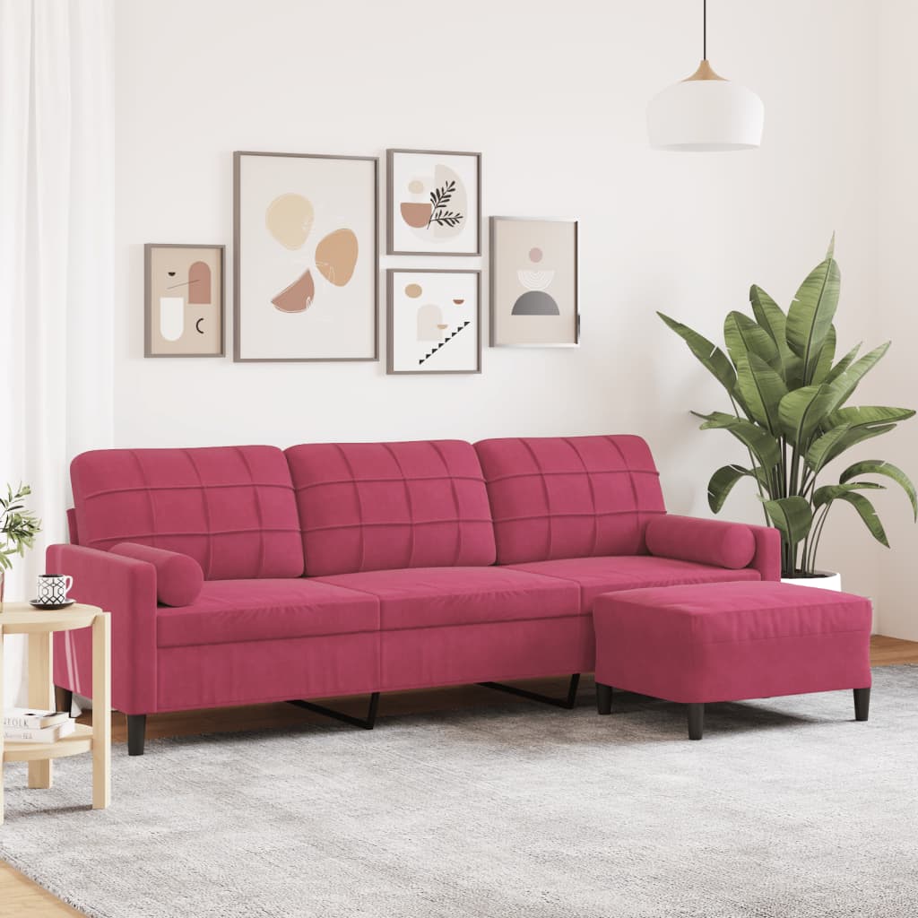 Trosjed s tabureom crvena boja vina 210 cm baršunasti