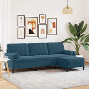 Trosjed s tabureom Plava 210 cm baršunasti