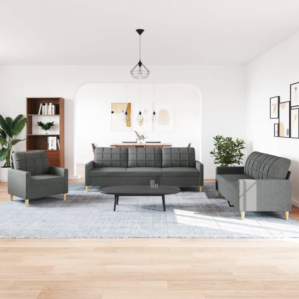 3-dijelni set sofa tamnosivi od tkanine