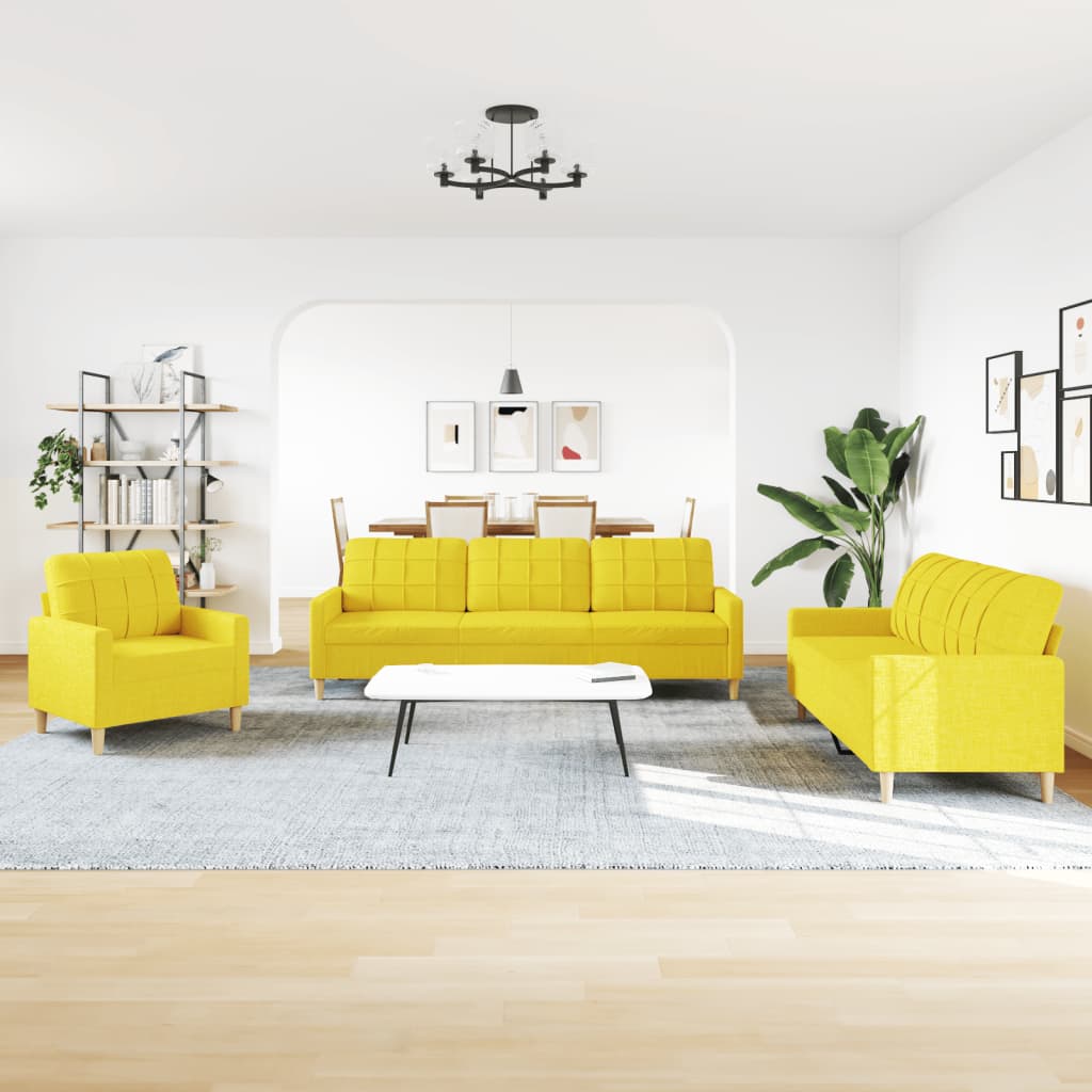 3-dijelni set sofa svjetložuti od tkanine