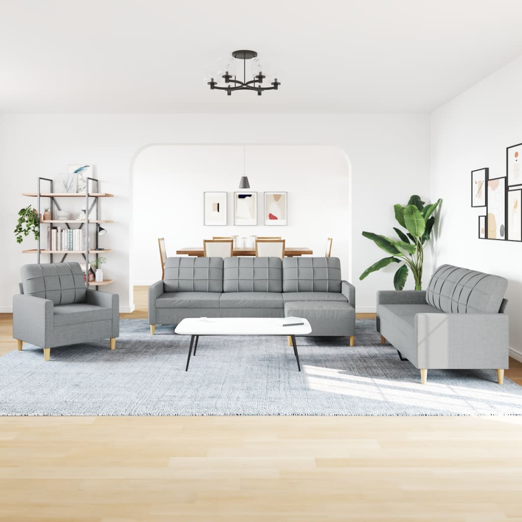 4-dijelni set sofa s tabureom svjetlosivi od tkanine
