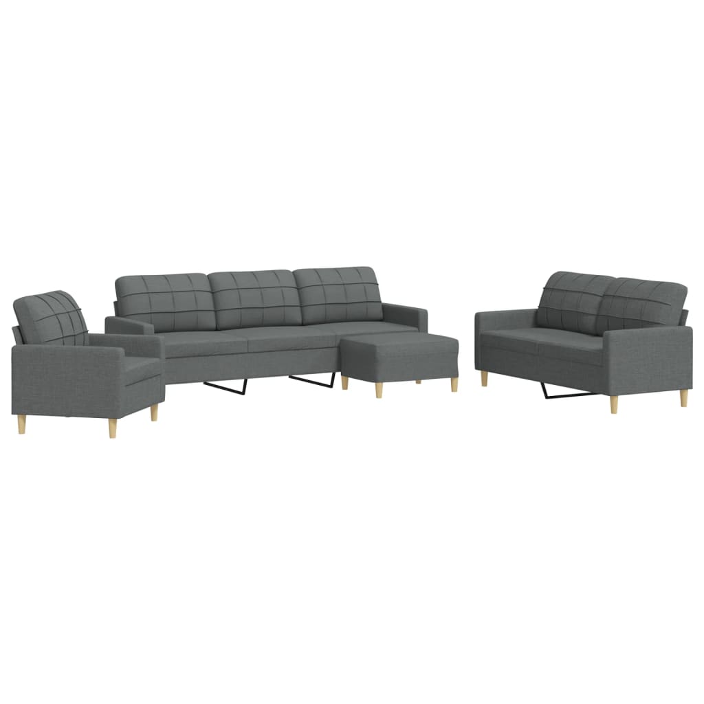 4-dijelni set sofa s tabureom tamnosivi od tkanine