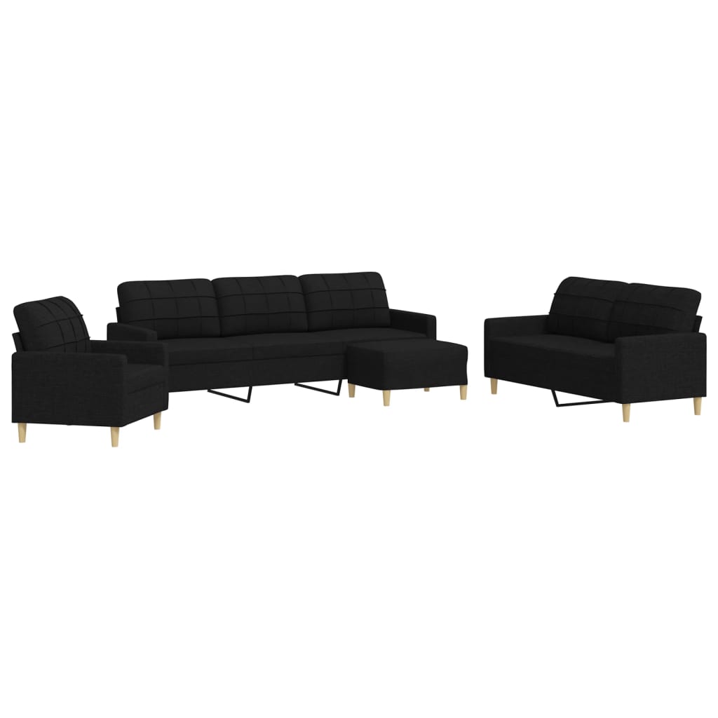4-dijelni set sofa s tabureom crni od tkanine