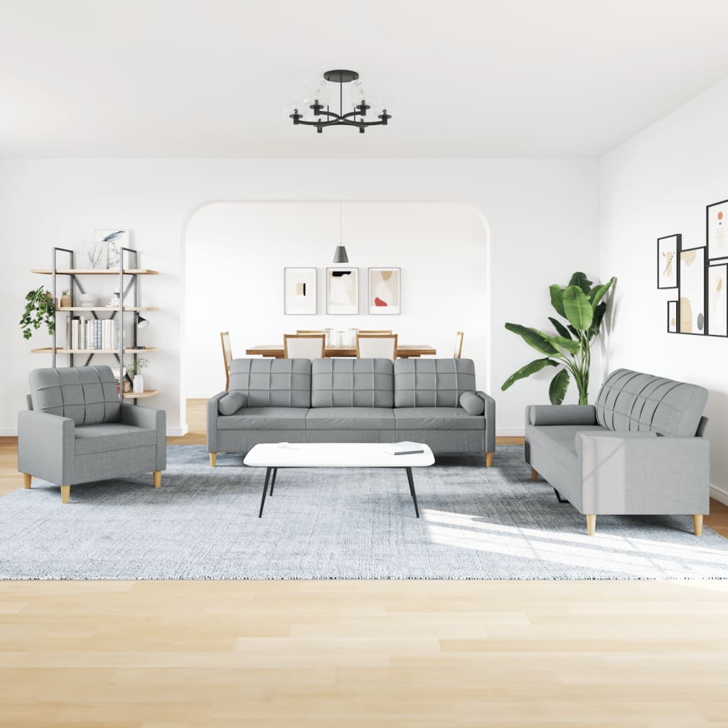 3-dijelni set sofa s jastucima svjetlosivi od tkanine