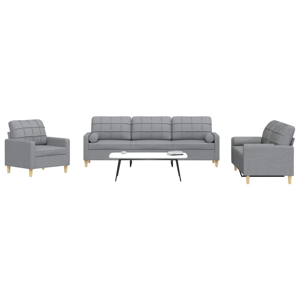 3-dijelni set sofa s jastucima svjetlosivi od tkanine
