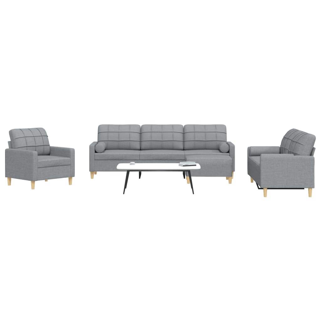 4-dijelni set sofa s tabureom jastucima svjetlosivi od tkanine