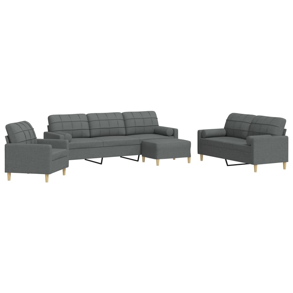 4-dijelni set sofa s tabureom i jastucima tamnosivi tkanina