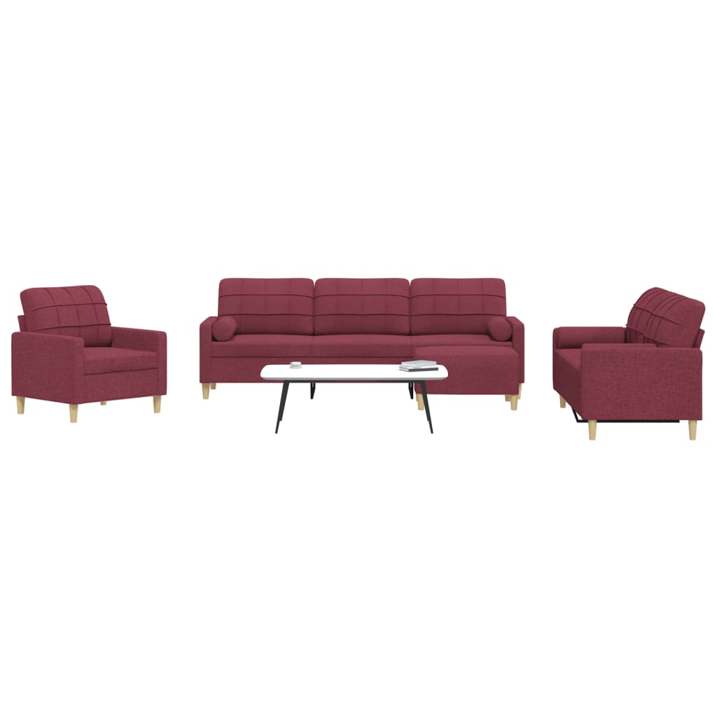 4-dijelni set sofa s tabureom i jastucima boja vina tkanina