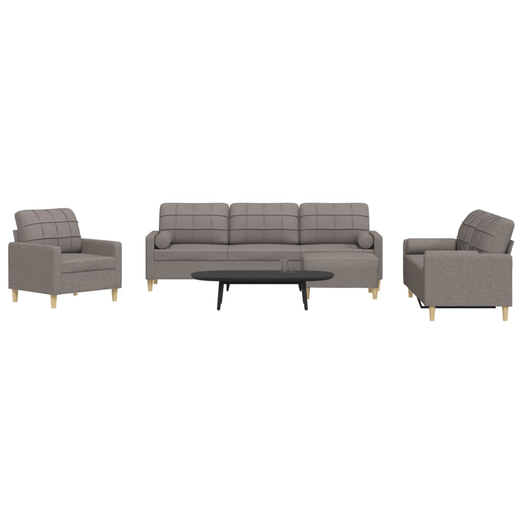 4-dijelni set sofa s tabureom i jastucima smeđesivi tkanina