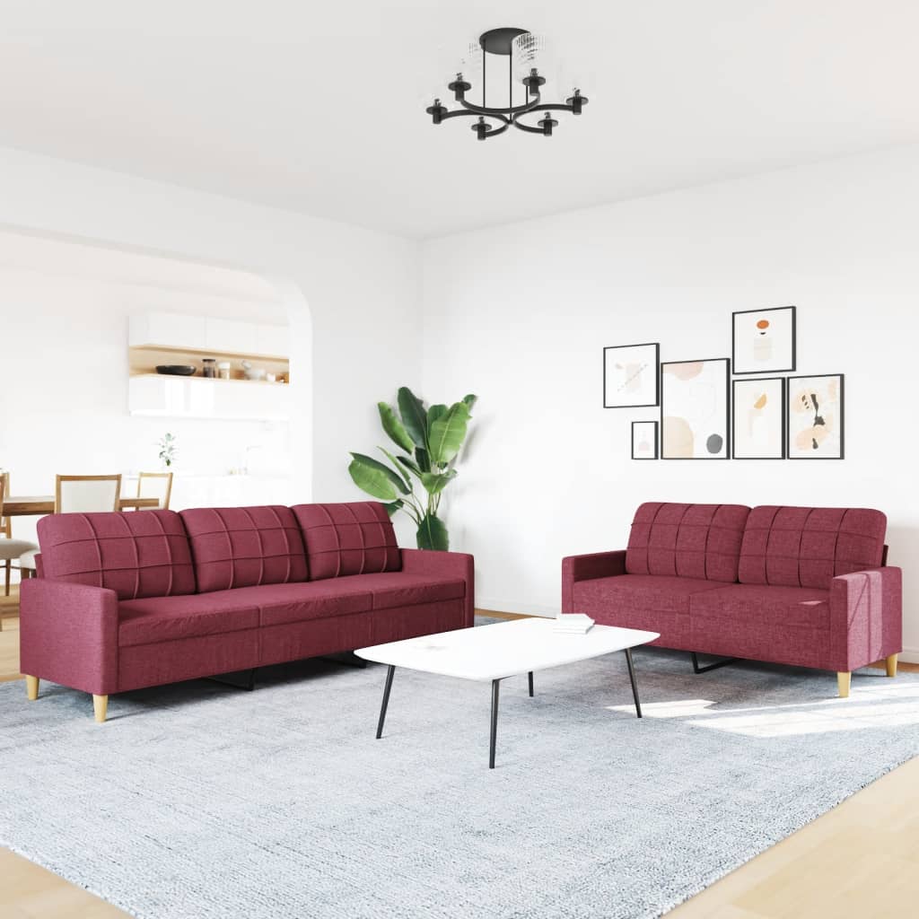 2-dijelni set sofa crvena boja vina od tkanine