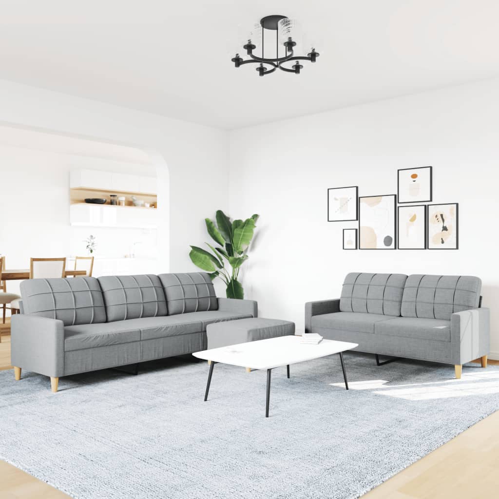 3-dijelni set sofa s tabureom svjetlosivi od tkanine