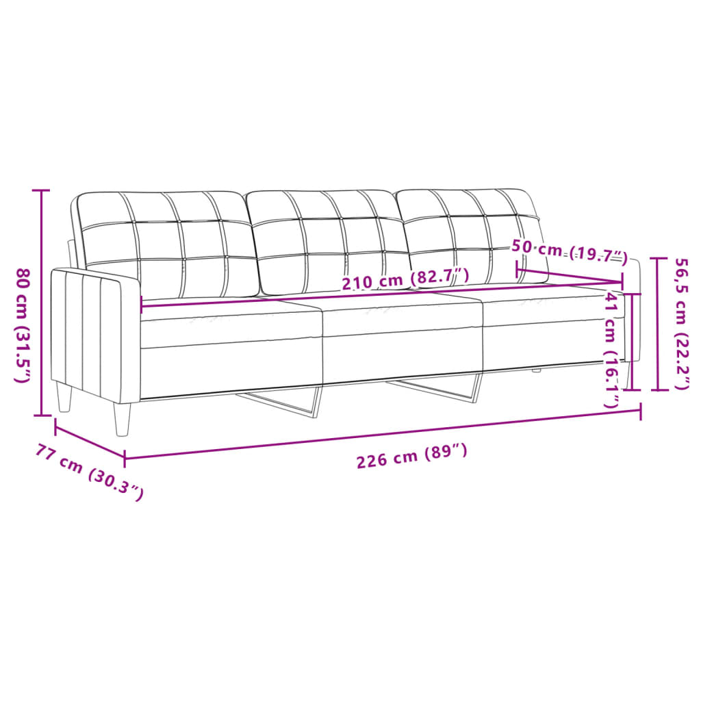 3-dijelni set sofa s tabureom krem od tkanine