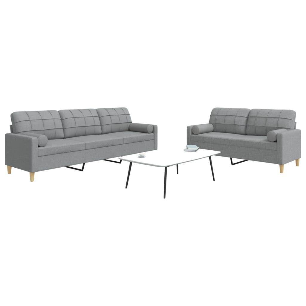 2-dijelni set sofa s jastucima svjetlosivi od tkanine