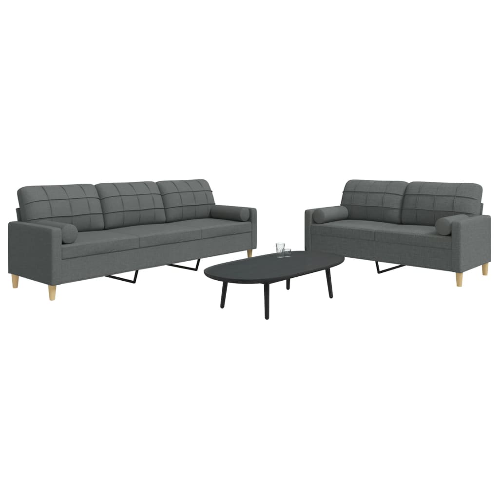 2-dijelni set sofa s ukrasnim jastucima tamnosivi od tkanine