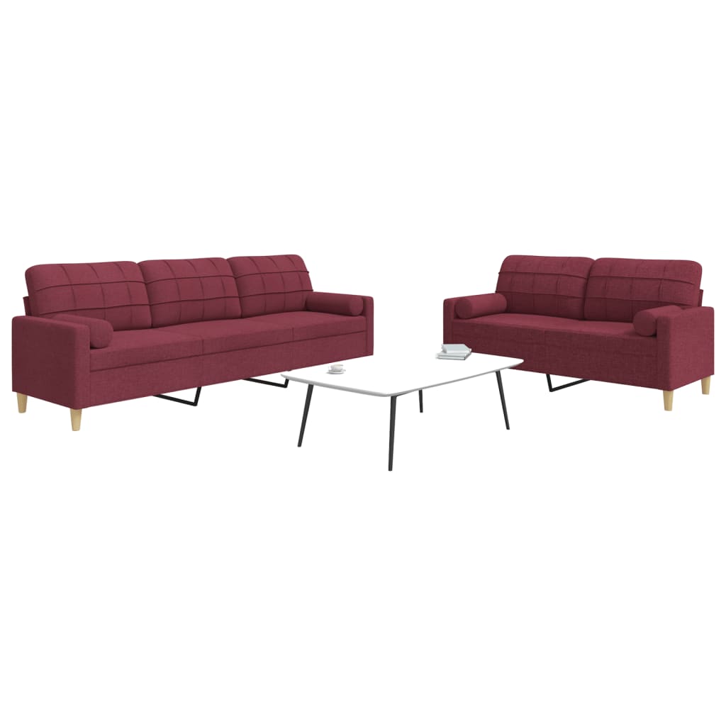 2-dijelni set sofa s ukrasnim jastucima boja vina od tkanine
