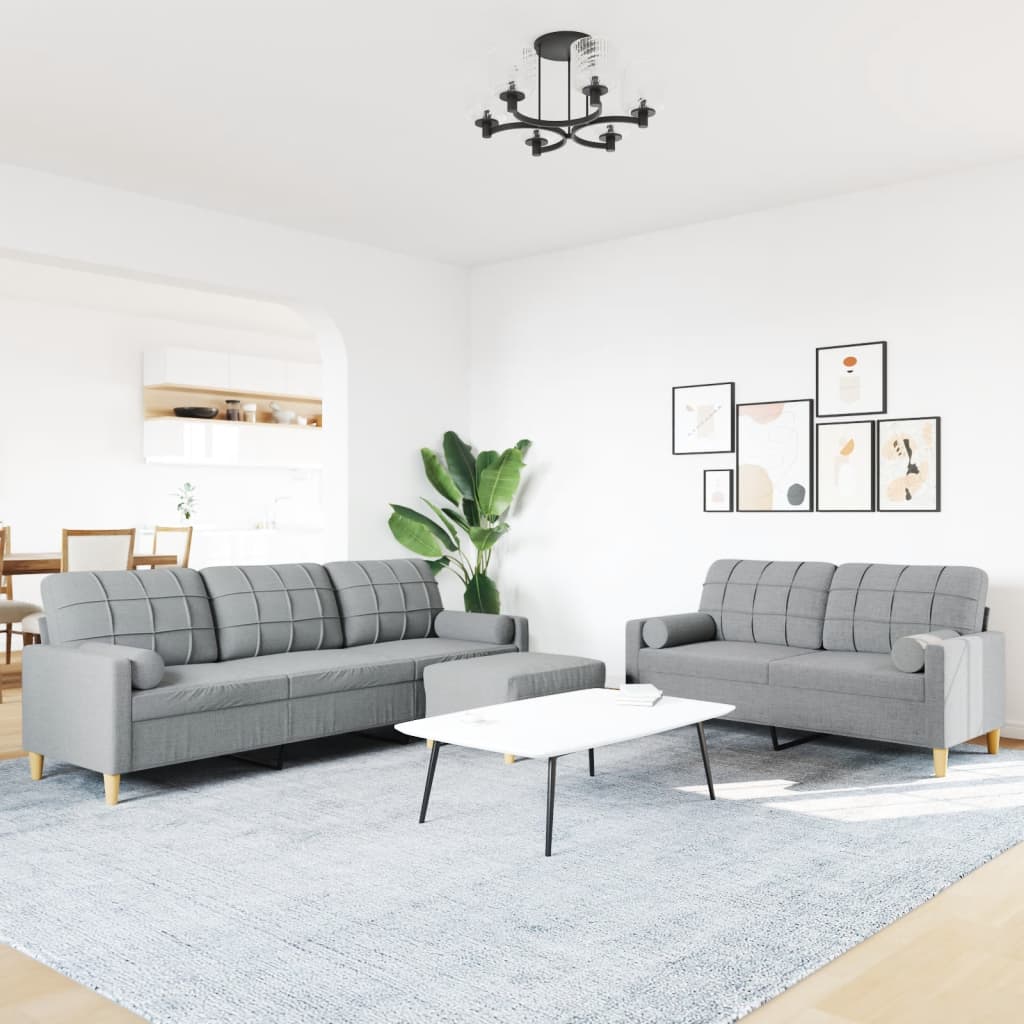 3-dijelni set sofa s tabureom i jastucima svjetlosivi tkanina