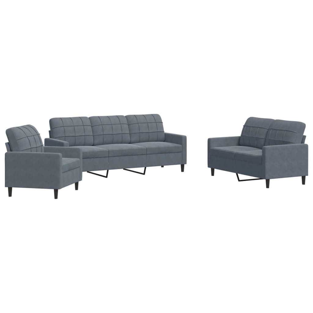 3-dijelni set sofa s jastucima tamnosivi baršunasti