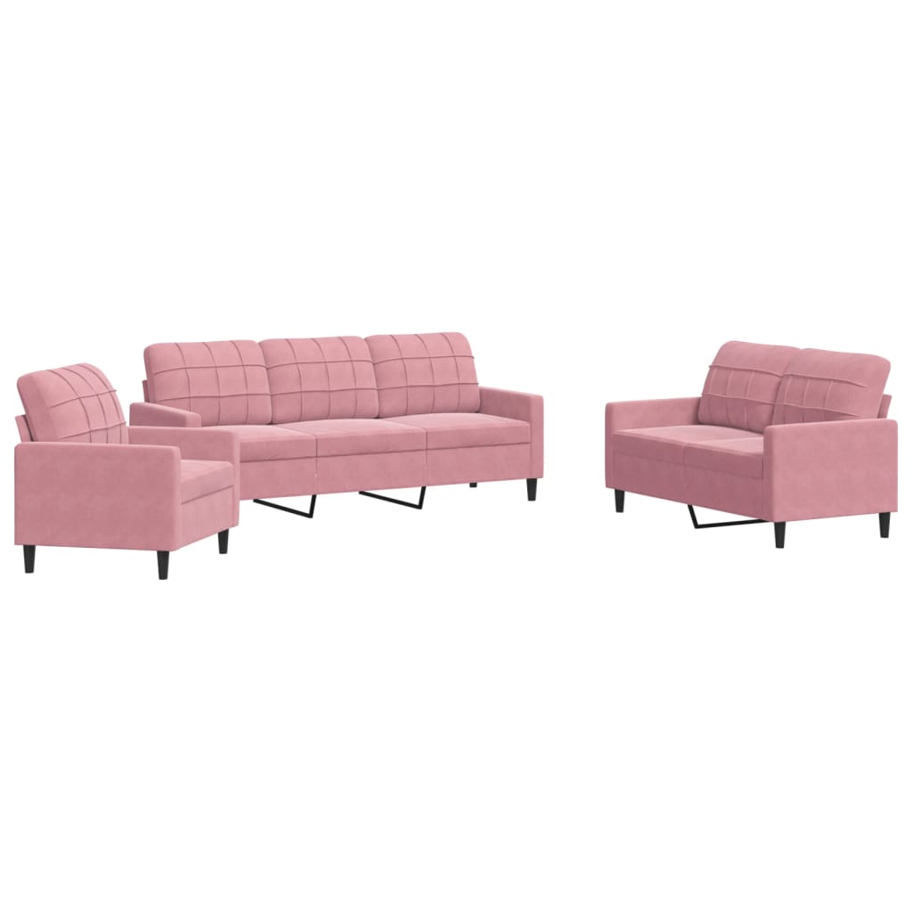 3-dijelni set sofa s jastucima ružičasti baršunasti