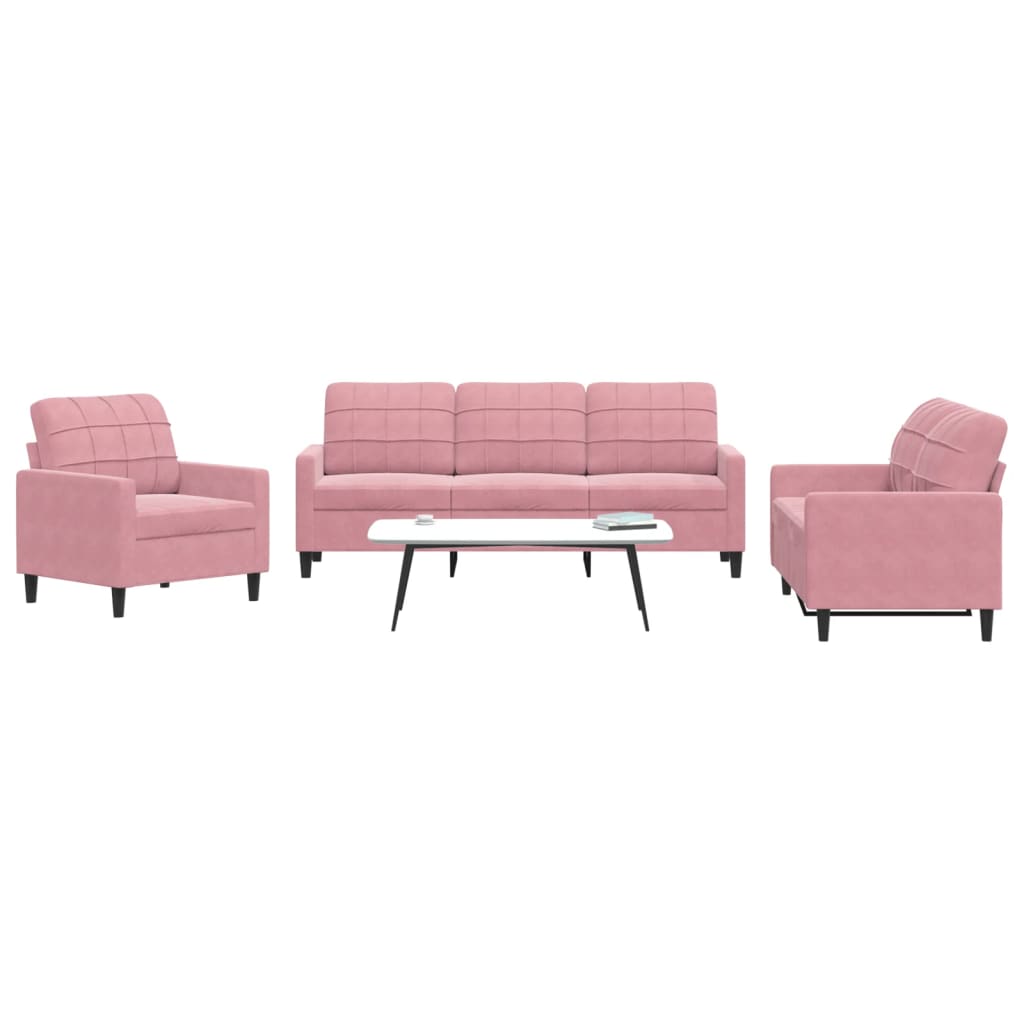 3-dijelni set sofa s jastucima ružičasti baršunasti