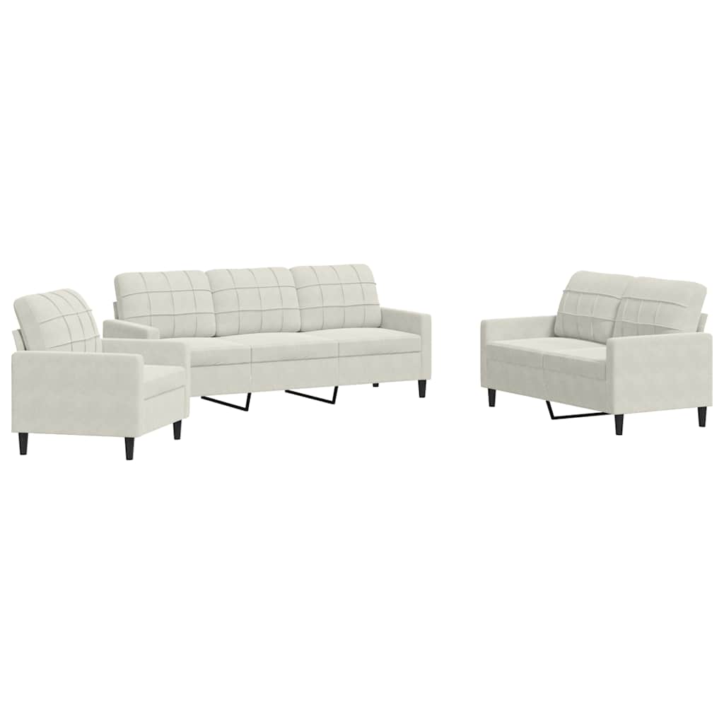 3-dijelni set sofa s jastucima krem baršunasti