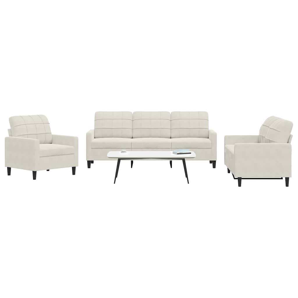 3-dijelni set sofa s jastucima krem baršunasti