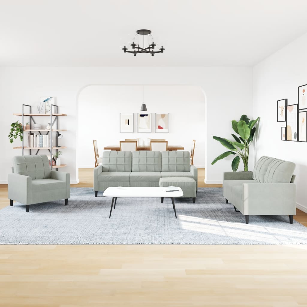 4-dijelni set sofa s jastucima svjetlosivi baršunasti
