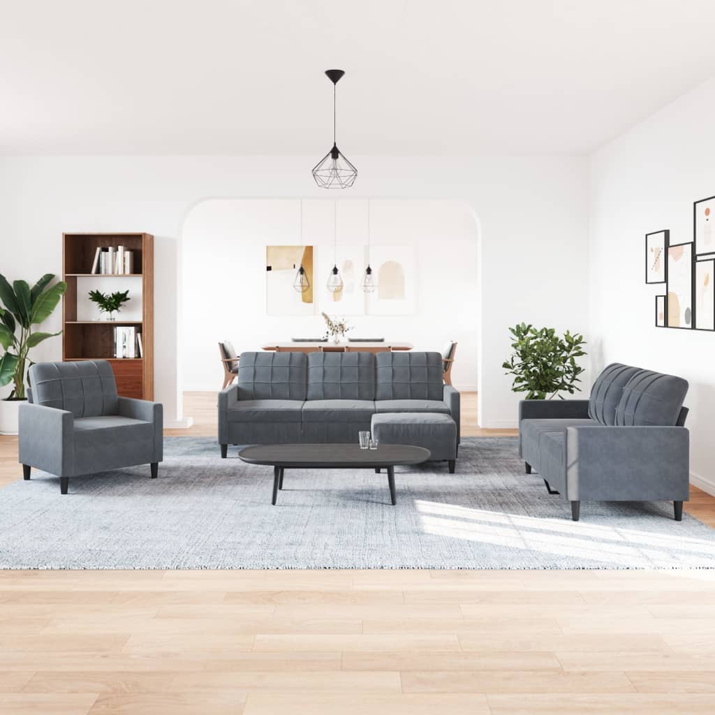 4-dijelni set sofa s jastucima tamnosivi baršunasti