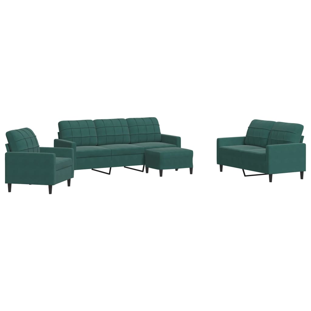 4-dijelni set sofa s jastucima tamnozeleni baršunasti
