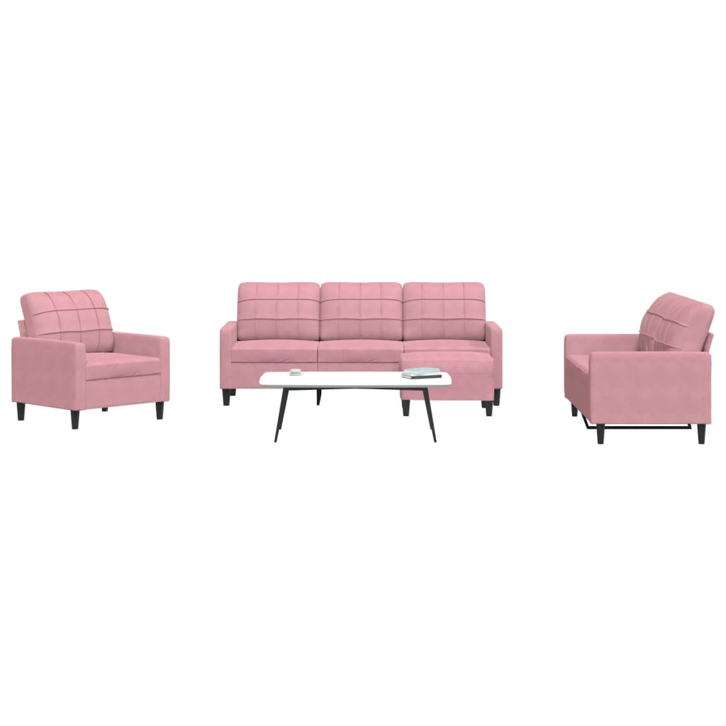 4-dijelni set sofa s jastucima ružičasti baršunasti