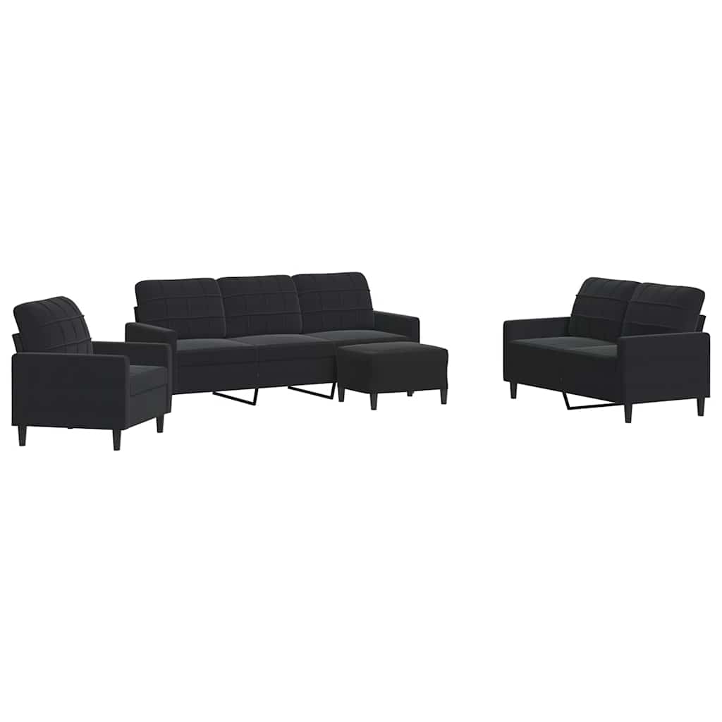 4-dijelni set sofa s jastucima crni baršunasti