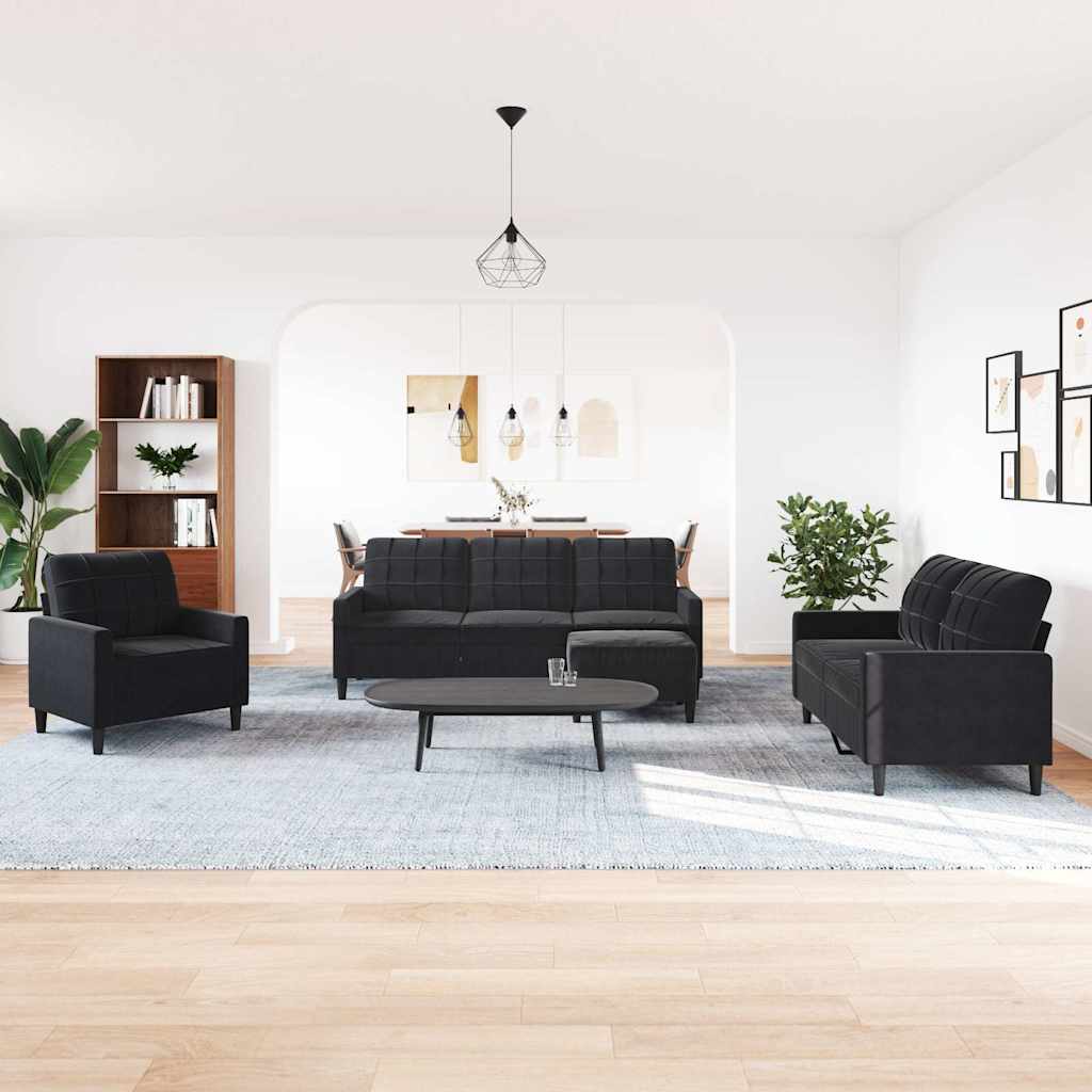 4-dijelni set sofa s jastucima crni baršunasti