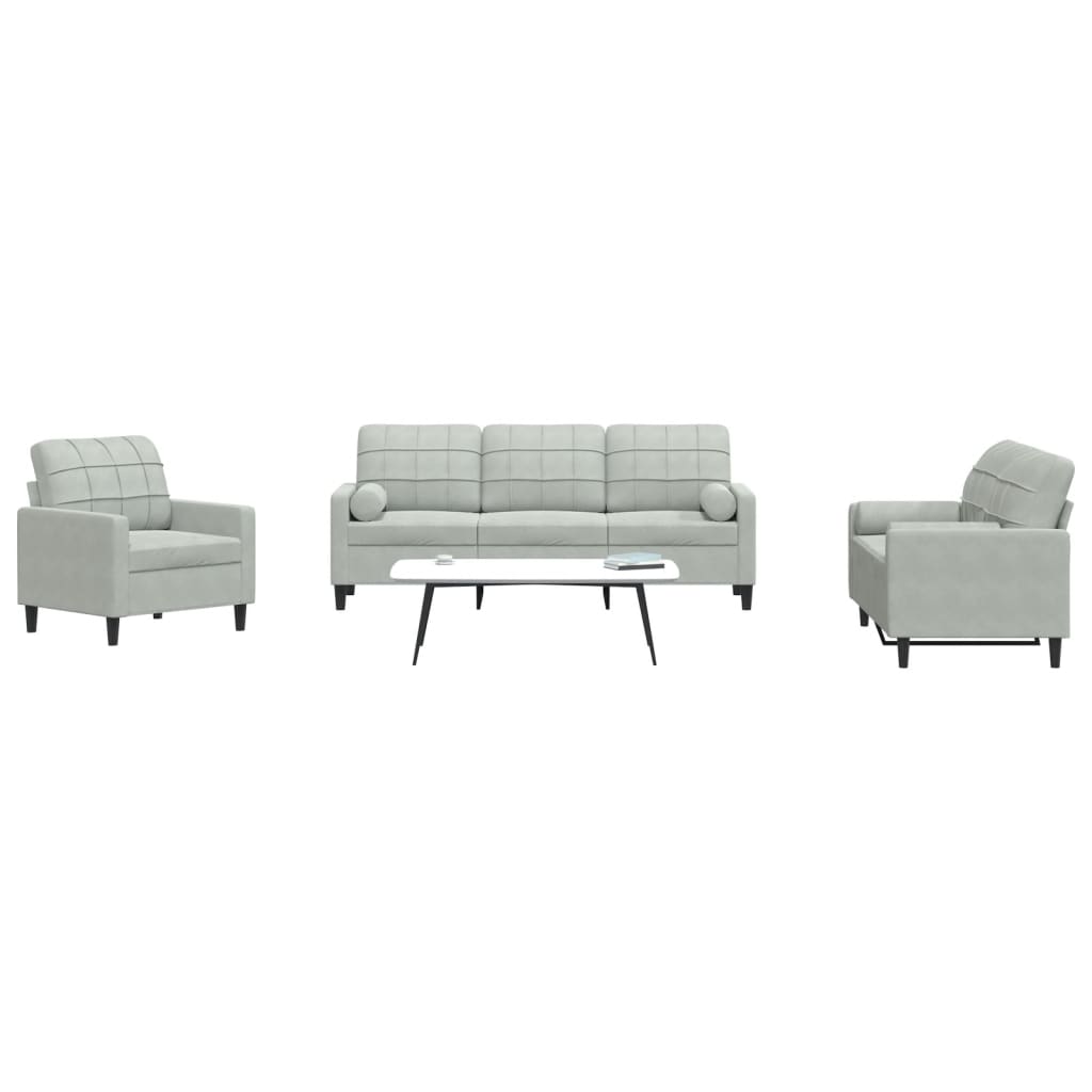 3-dijelni set sofa s jastucima svjetlosivi baršunasti