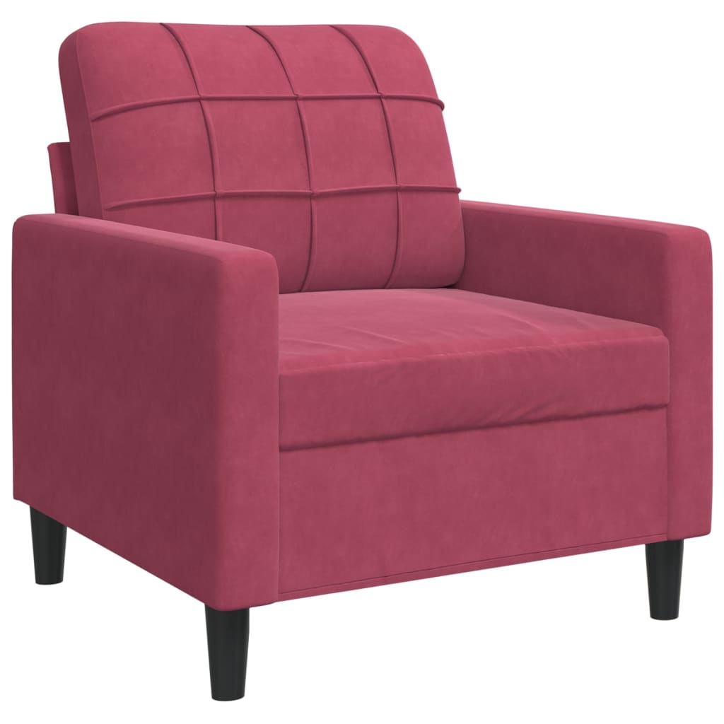 3-dijelni set sofa s jastucima crvena boja vina baršunasti