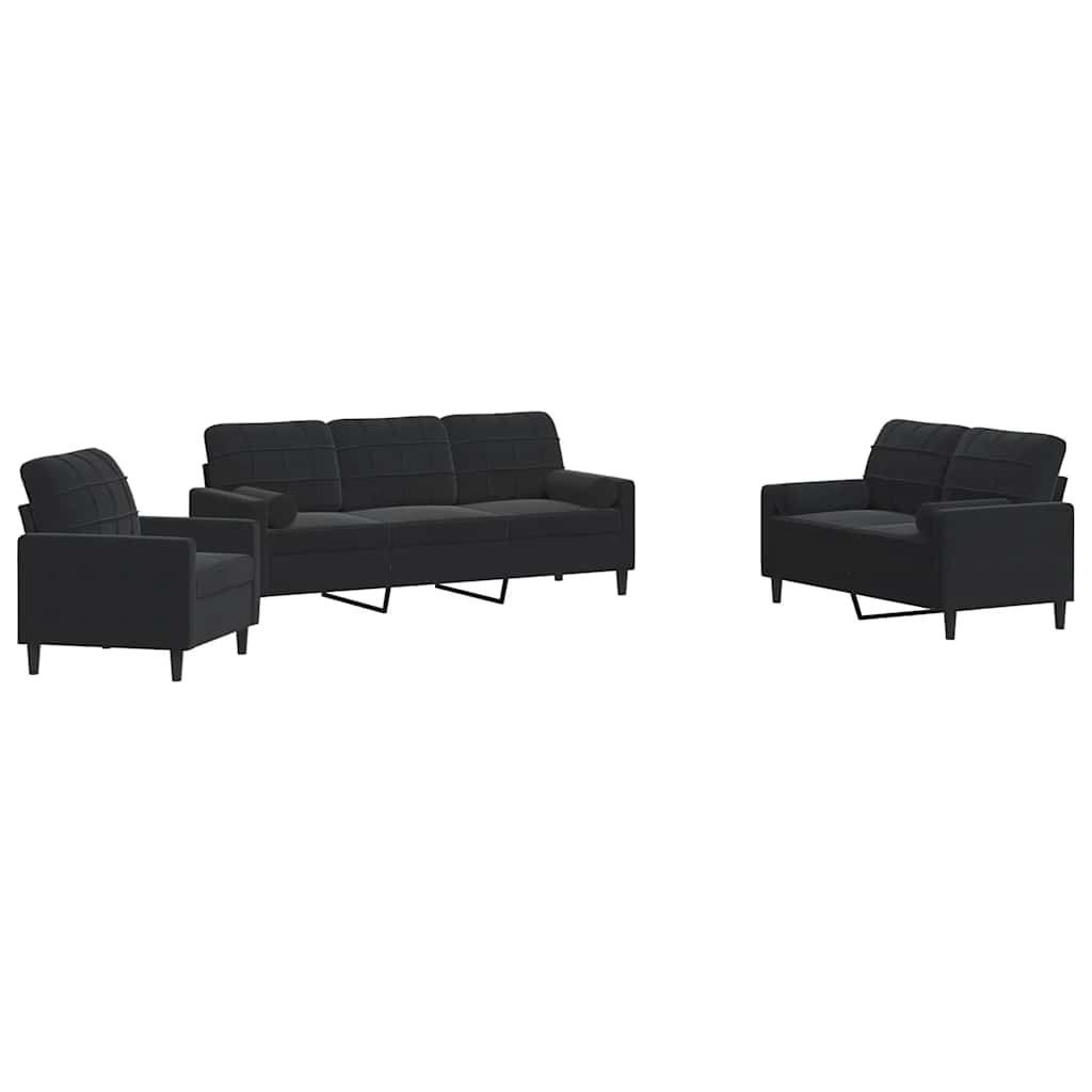 3-dijelni set sofa s jastucima crni baršunasti