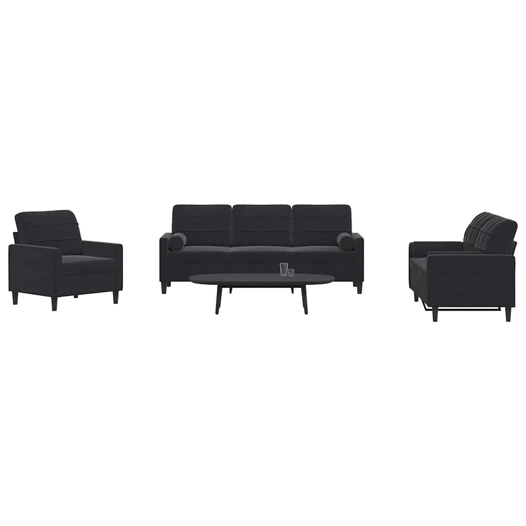 3-dijelni set sofa s jastucima crni baršunasti