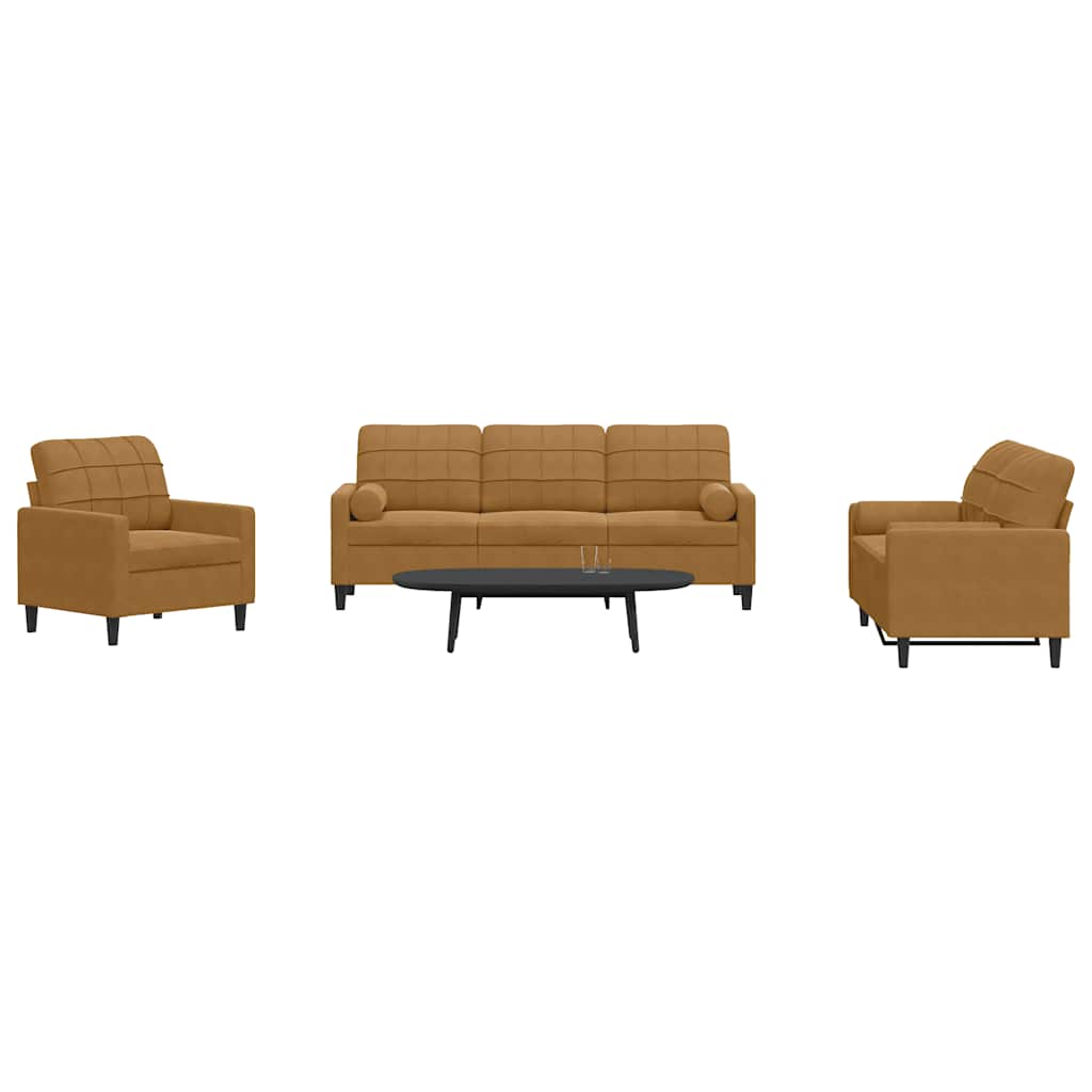3-dijelni set sofa s jastucima smeđi baršunasti